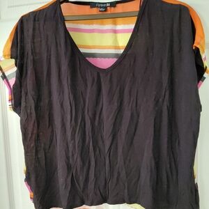 Forever 21 Women's Black Top with Multicolor Stripes